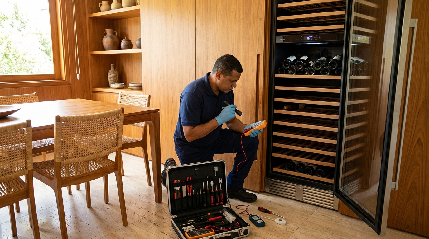 Substituição do termostato de uma adega climatizada no Centro, Santo André‑SP