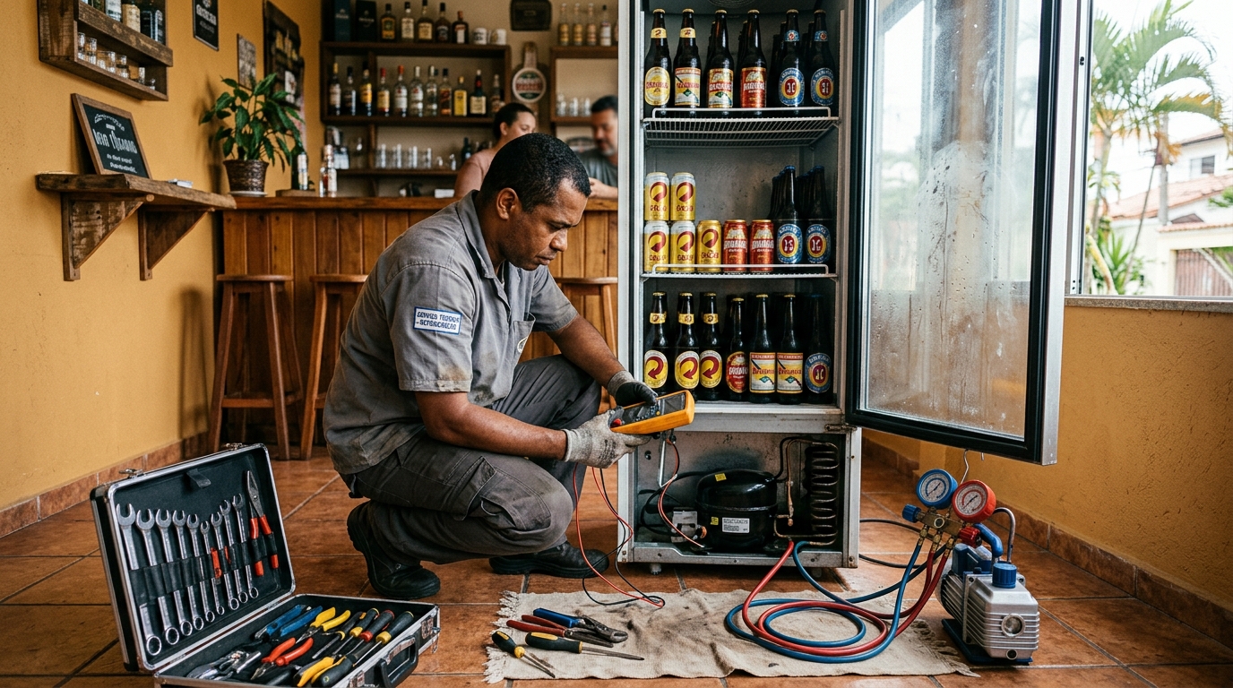 Substituição do termostato de uma cervejeira em Utinga, Santo André‑SP