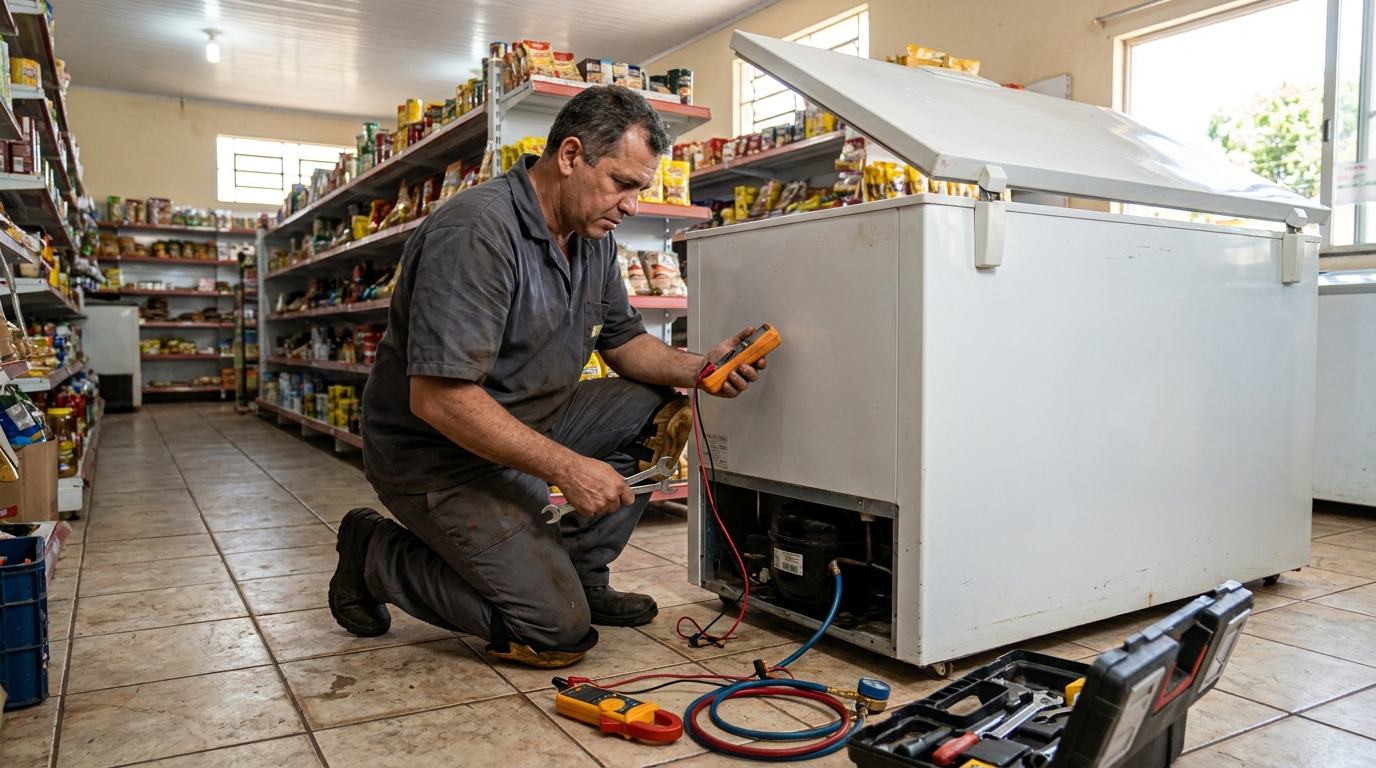 Troca de termostato de freezer em atendimento em Santo André‑SP